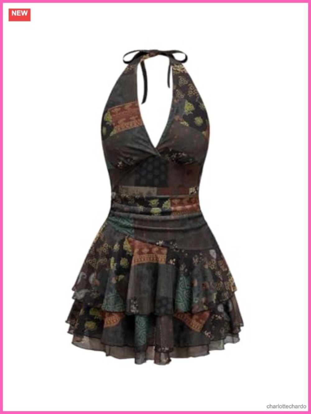SOLY HUX Women's Halter Mini Dress Backless Ruffle Tiered Summer